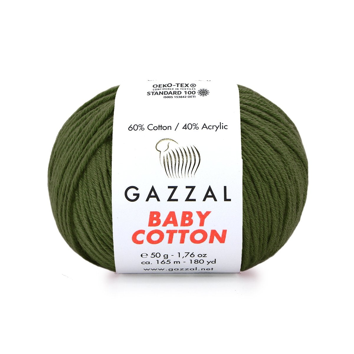 Gazzal Baby Cotton 3463 Olive foncé – fil bébé coton et acrylique