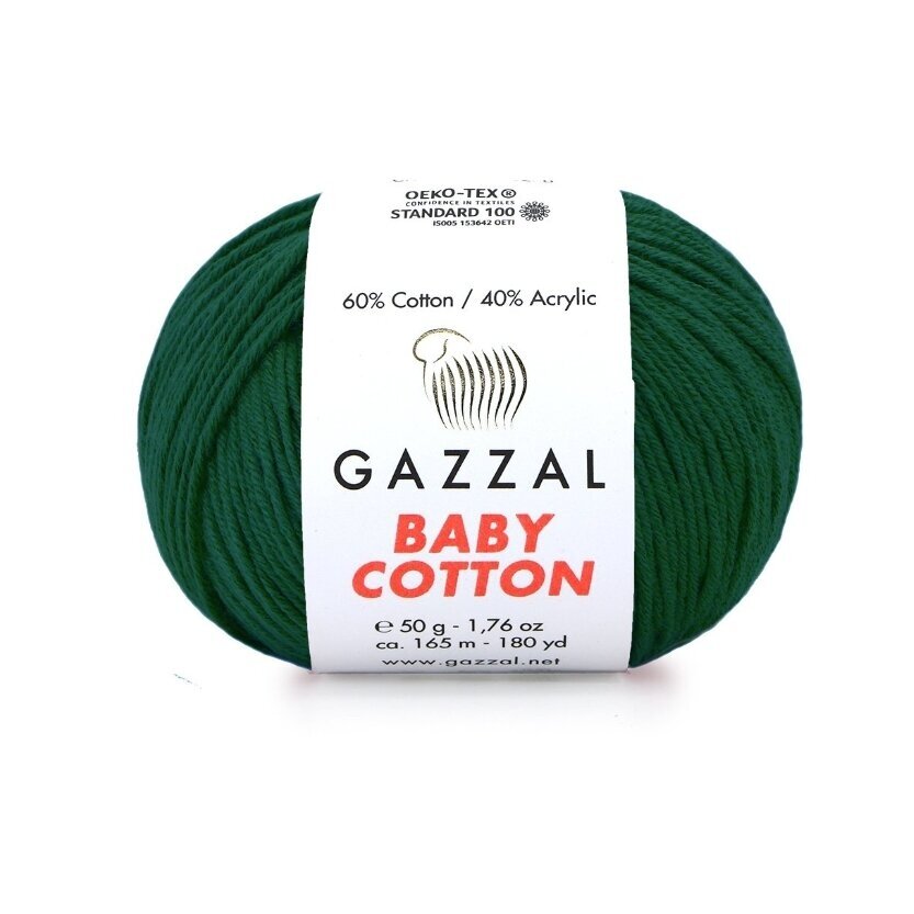 Gazzal Baby Cotton 3467 Vert foncé – fil bébé coton et acrylique