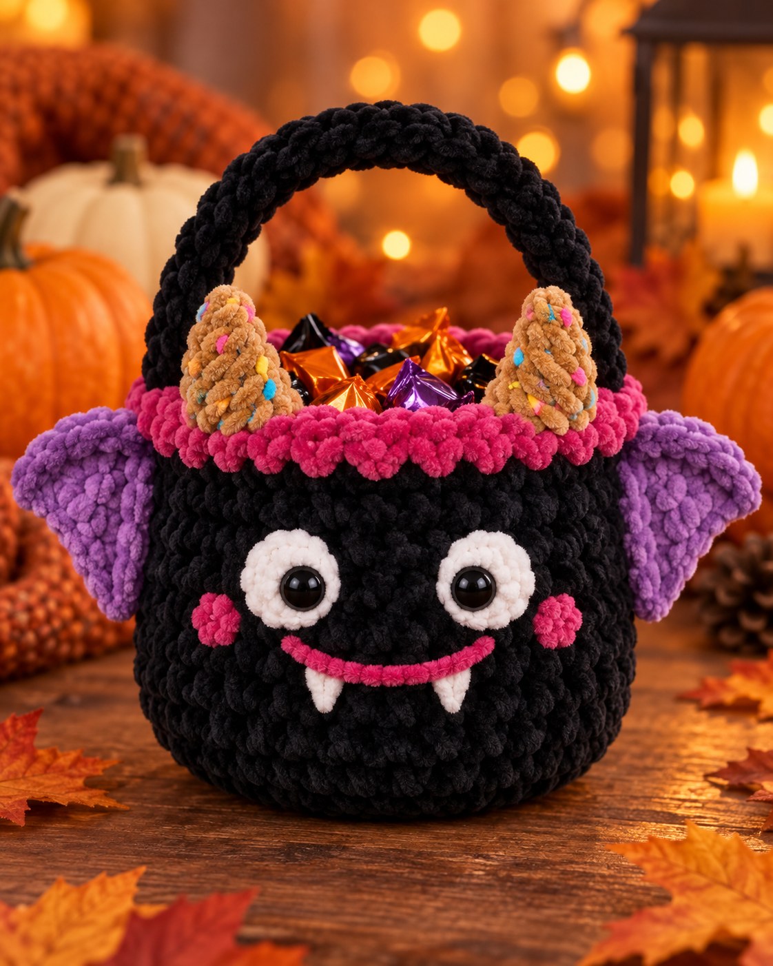 Idea: crochet monster treat basket – inspiration only, no pattern included
