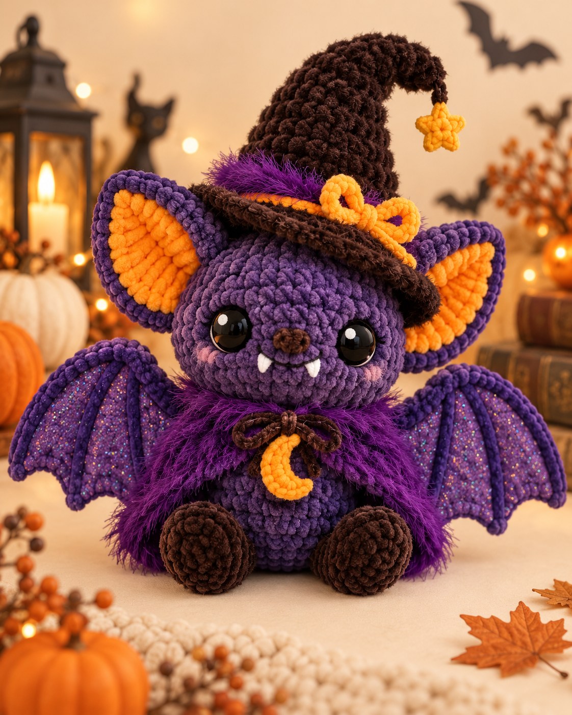 Idea: crochet bat in a witch hat – inspiration only, no pattern included