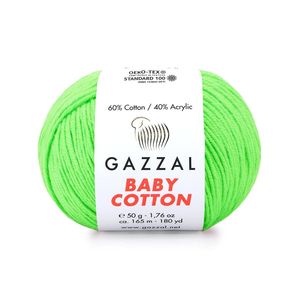 Gazzal Baby Cotton 3427 Vert fluo – fil bébé coton et acrylique