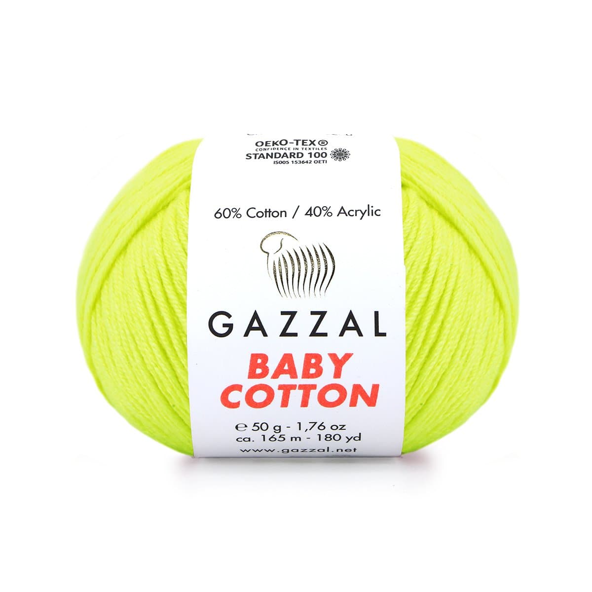 Gazzal Baby Cotton 3462 Jaune fluo – fil bébé coton et acrylique
